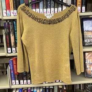 Vintage Golden Beaded 3/4 Sleeve Blouse